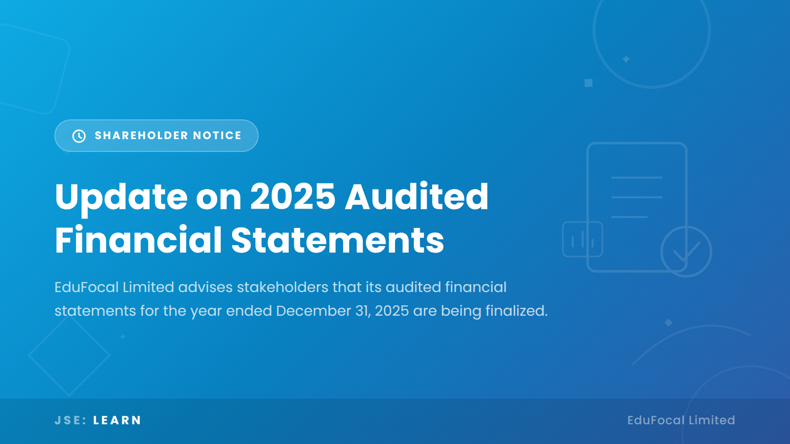 Notice to Shareholders: Delay in Audited Financial Statements for the year ended December 31, 2025